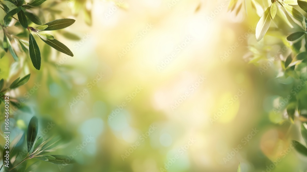 dreamy natural background with sunbeams and soft bokeh in green foliage dreamy natural background with sunbeams and soft bokeh in green foliage