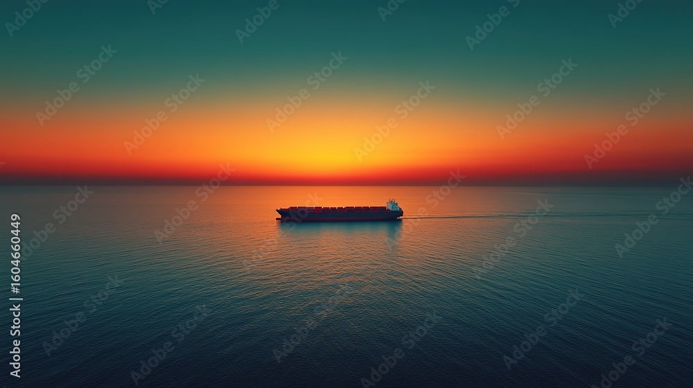 Naklejka premium Container Ship Sailing on Calm Sea at Sunset