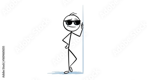 Confident Stick Figure Leaning Casually in Cool Sunglasses, Portraying Chill, Easygoing, and Relaxed Attitude with Minimalist Style