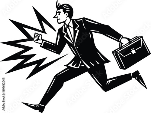 businessman rushing with briefcase
