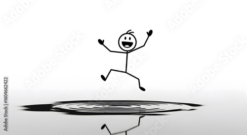 Wallpaper Mural Joyful Stick Figure Leaping Over a Puddle, Capturing Concepts of Freedom, Success, and Overcoming Obstacles with Pure Happiness Torontodigital.ca