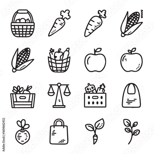 Fresh produce icons offer wholesome harvest variety for healthy living