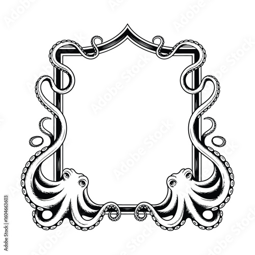 Ornate kraken tentacle frame with vintage decorative border