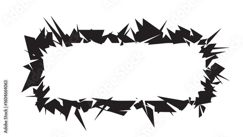 Abstract geometric frame with spiky edges, black decorative vector