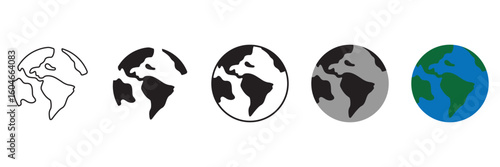 World Globe Icon Set – Earth Symbol, Global Map Vector, International Planet Design
