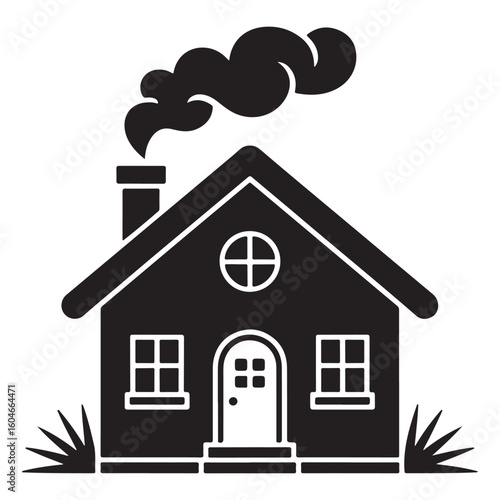 Cozy house with smoke coming from chimney silhouette