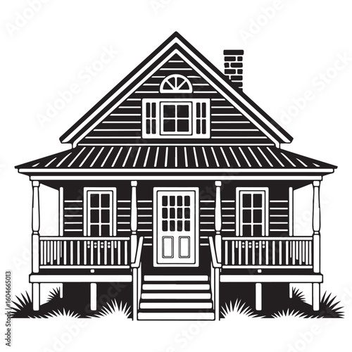 Charming rustic cabin with porch silhouette