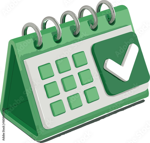 Green vector desktop calendar icon symbolizing a reminder for events and dates EPS file download.
