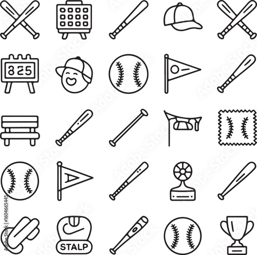 Baseball equipment and icons bats balls