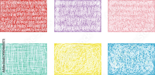 Pastel colored charcoal pencil patterns, kid crayon crosshatch. Childish pen scribbles, messy pencil short lines, colorful doodle strokes.