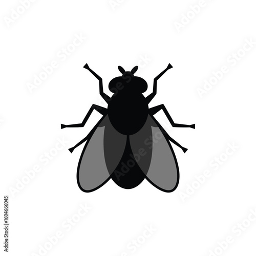 Simple silhouette of a black fly on a white background