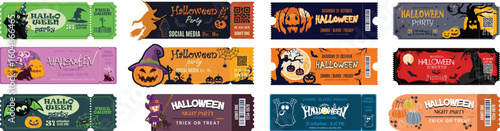 Halloween Tickets vector bundle set.
