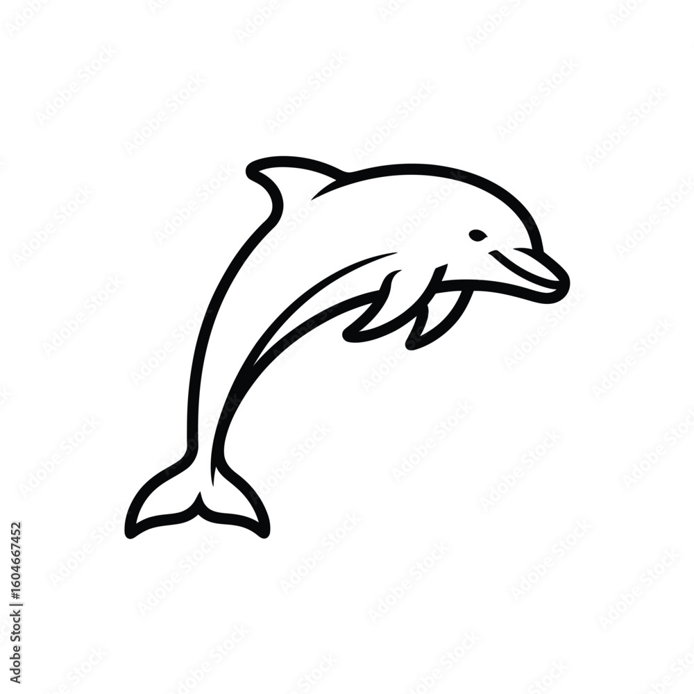 Fototapeta premium Simple outline drawing of a happy dolphin leaping out of the water