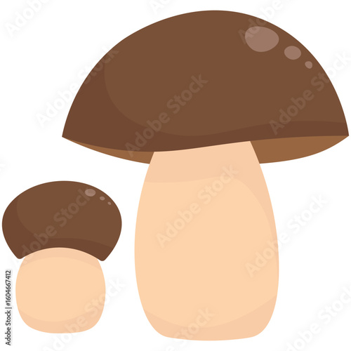 Brown Edible Boletus Mushroom Flat Design. Stylized Porcini Fungi Graphic for Forest Themes