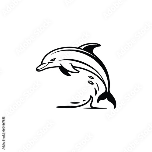 Stylized illustration of a jumping dolphin in black and white