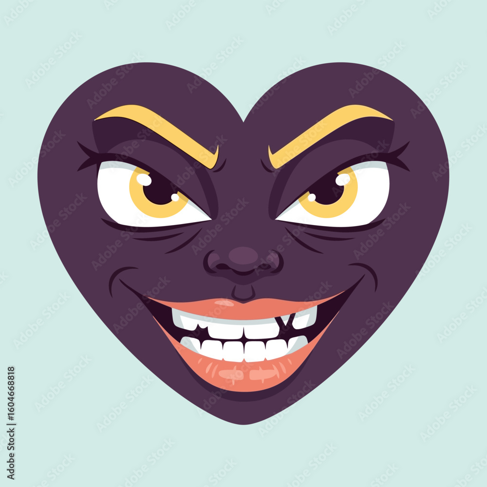 Cartoon Heart Displaying a Mischievous Expression and Menacing Smile Cartoon Heart Displaying a Mischievous Expression and Menacing Smile