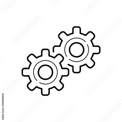 Two interlocking gears in a simple line drawing style