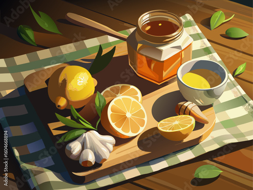 Traditional Folk Medicine Set with Ginger, Honey and Lemon
