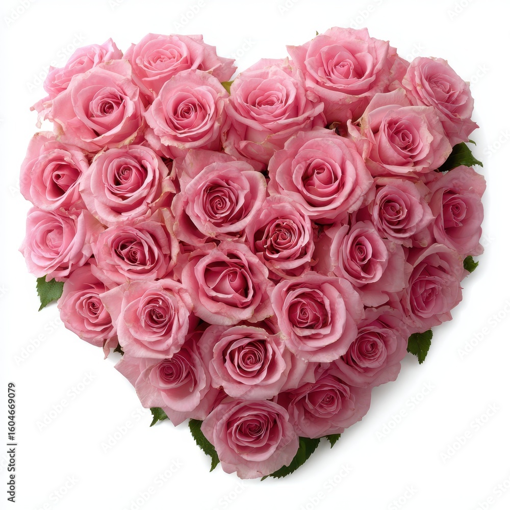 Beautiful heart shape made of pink roses isolated on white background Beautiful heart shape made of pink roses isolated on white background