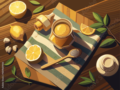 Traditional Folk Medicine Set with Ginger, Honey and Lemon
