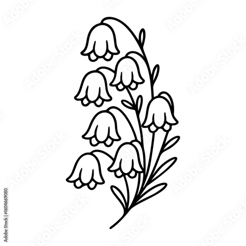 Bellflower black and white icon clean line art, doodle style. Ideal for logo, tattoo, app, coloring book, web design, infographics, banner, poster, and more. Vector illustration