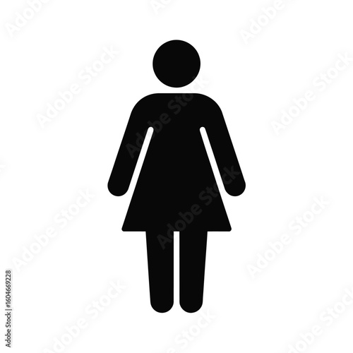 Simple black silhouette of a woman standing against a white background