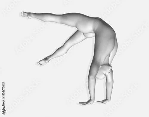 Man making one arm handstand. Gymnast. 3D model of human body. Sports symbol for fitness studio, dance class, yoga or aerobics classes. Vector illustration. 