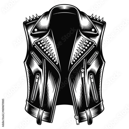 Edgy black leather vest with metal studs and spikes