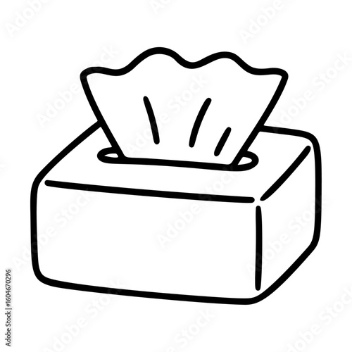 Tissue box paper napkins black and white icon clean line art, doodle style. Ideal for logo, tattoo, app, coloring book, web design, infographics, banner, poster, and more. Vector illustration