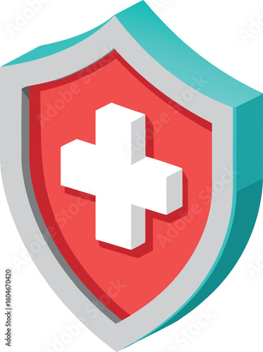 Isometric medical shield with cross symbol