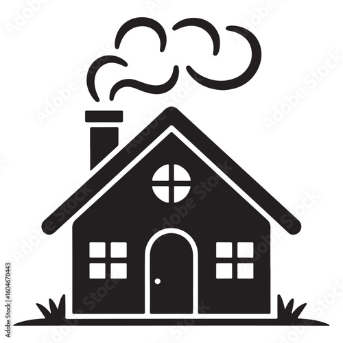 Cozy house with smoke coming from chimney silhouette