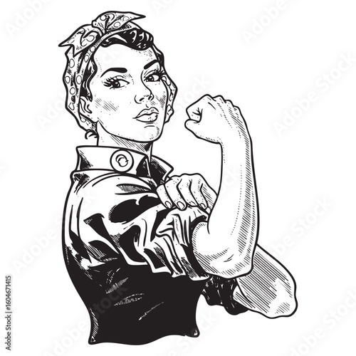 Rosie the riveter engraving vector illustration