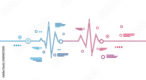 Digital waveform patterns intersecting with abstract circuitry elements creating a dynamic visual representation of data exchange