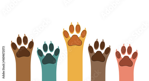 Celebrating animal companionship diverse paws raised high in unity and joyful togetherness