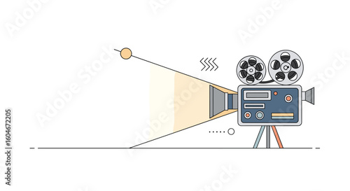 Classic cinema projector illuminating the screen with a spotlight creating a vintage entertainment experience