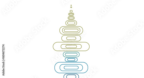 Abstract geometric tower design with gradient colors and outlined shapes ascending to a point