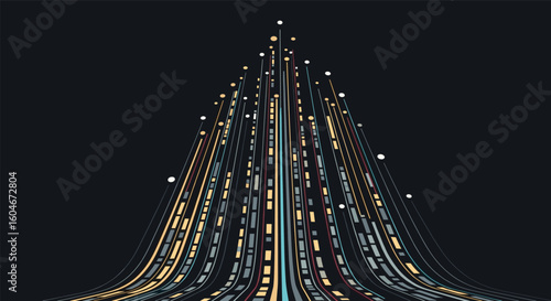 Abstract data visualization ascending growth lines flowing upward illuminated particles creating an impressive digital symphony of information
