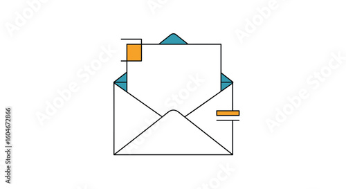 An open envelope with a blank paper document peeking out from inside a communication concept