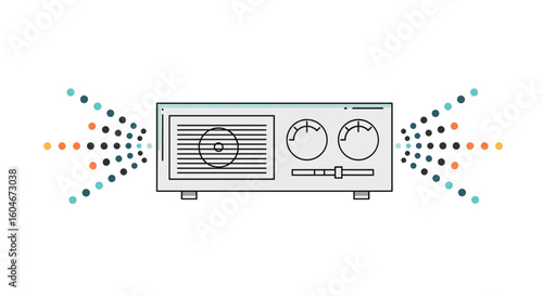 Audio signal transmission and reception device with emitting sound waves digital illustration