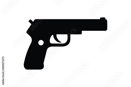 Silhouette of a modern semi automatic handgun pistol isolated on a clean white background
