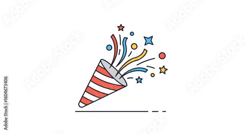 Festive confetti popper explosion celebrating joyful moments with colorful streamers and stars for special occasions