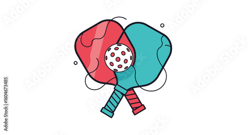 Sport of pickleball paddle and ball dynamic crossed action illustration for court play and game enthusiasts