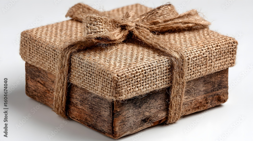 Obraz premium Rustic gift box wrapped in burlap.