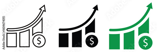 Cost Increase Vector Icons Set – Rising Price, Business Growth, and Financial Trend Symbols