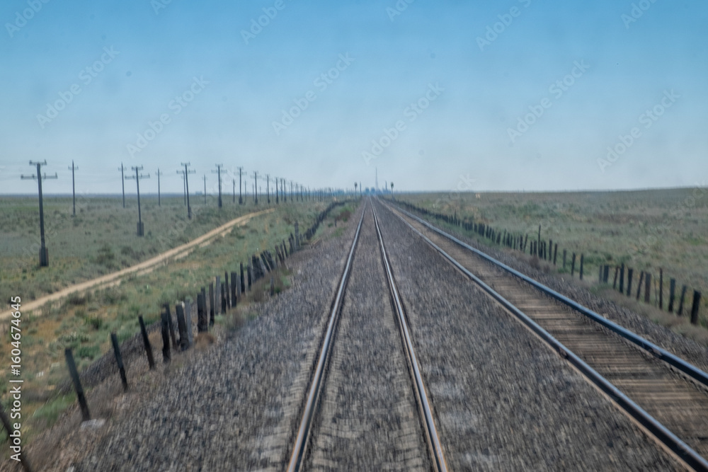 Fototapeta premium Freight Train in Kazakh Steppe
