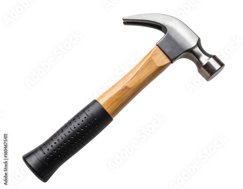 Classic Wooden Hammer Front View, Upright Position on Transparent Background PNG