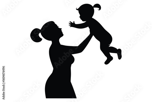 Silhouette of a mother holding her young child up in the air a joyful moment of parenthood and family love