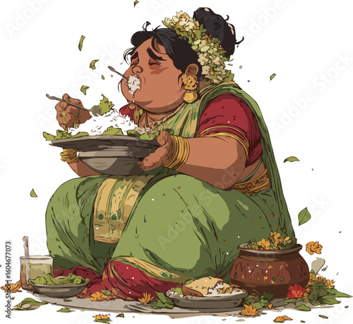 girl with a lot of food