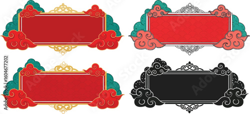 Chinese new year frame vector with cloud design for banner template and text placeholder design