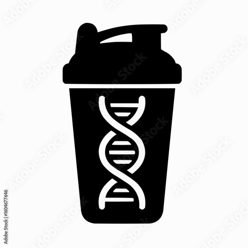 Protein Shake. Shaker bottle with helical protein strand. Fitness nutrition